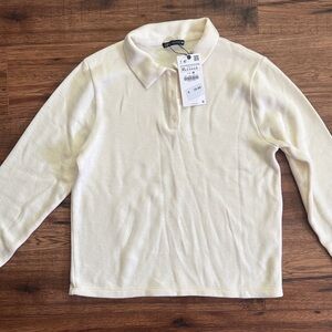BRAND NEW! Womens ZARA Cream Long Sleeve Polo Shirt sz: XL